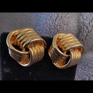 Gold tone Love Knot Earrings Clip ons!